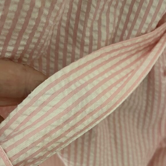 Bill Blass Seersucker Pink/White Women's Belted Robe Front Logo&2 Side Pockets - Picture 4 of 11